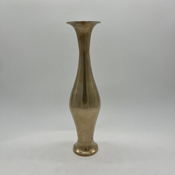 Vintage Handmade In India Solid Brass Vase 11.5" Tall - Picture 1 of 13